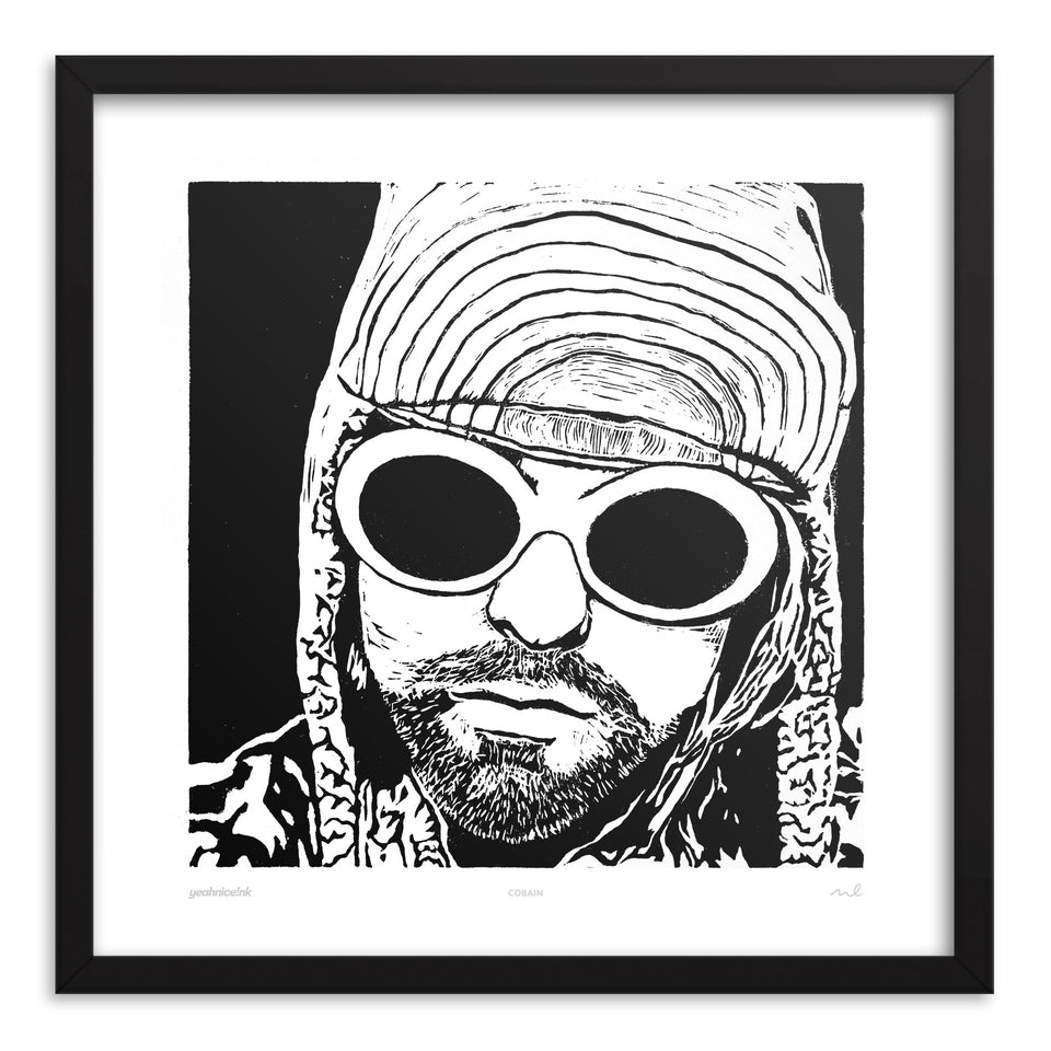 Kurt Cobain Art Print Black Frame